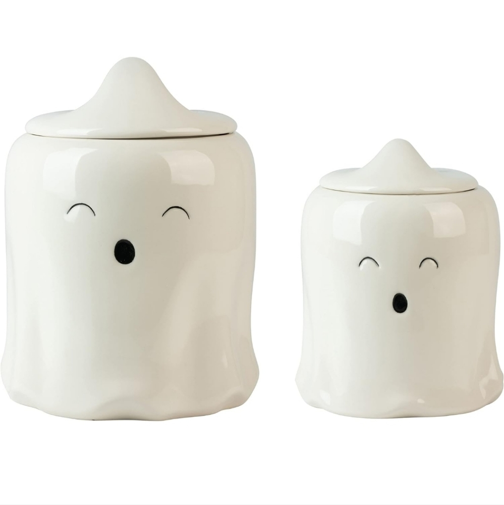 10 Strawberry Street Ghost Canister Set, 6.5" & 8", White/Black